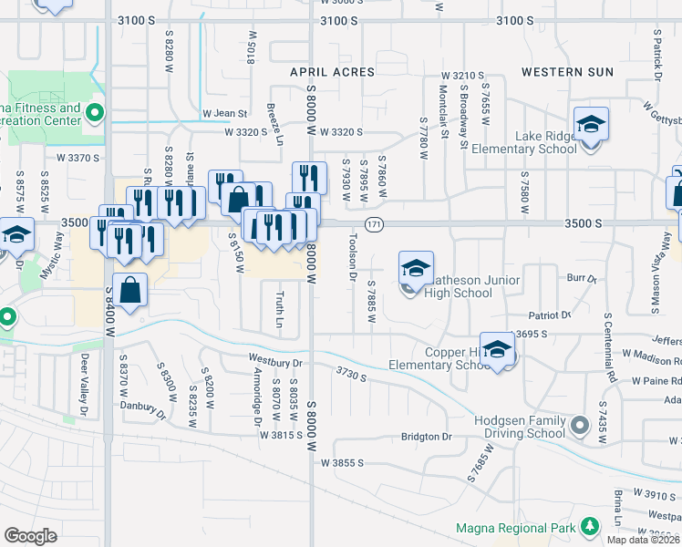 map of restaurants, bars, coffee shops, grocery stores, and more near 3567 South 8000 West in Salt Lake City