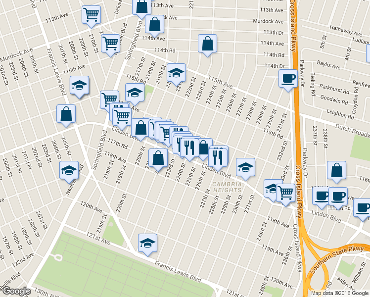 map of restaurants, bars, coffee shops, grocery stores, and more near in Queens