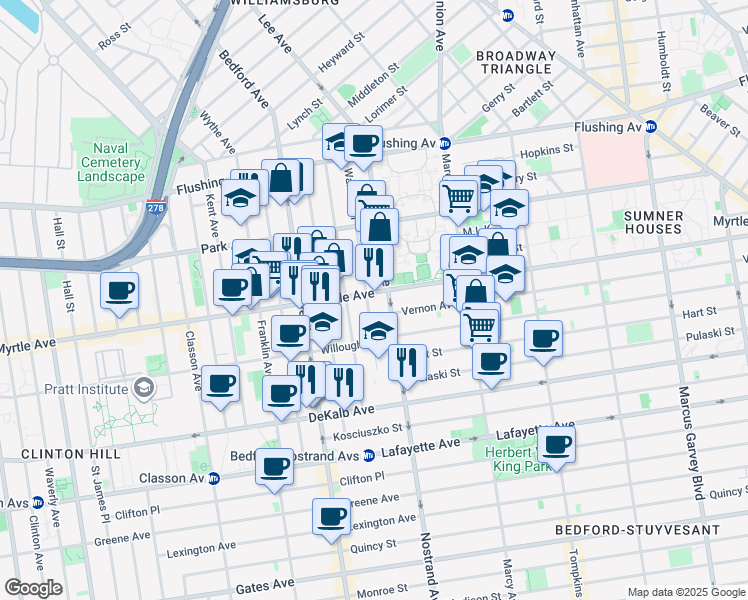 map of restaurants, bars, coffee shops, grocery stores, and more near in Brooklyn
