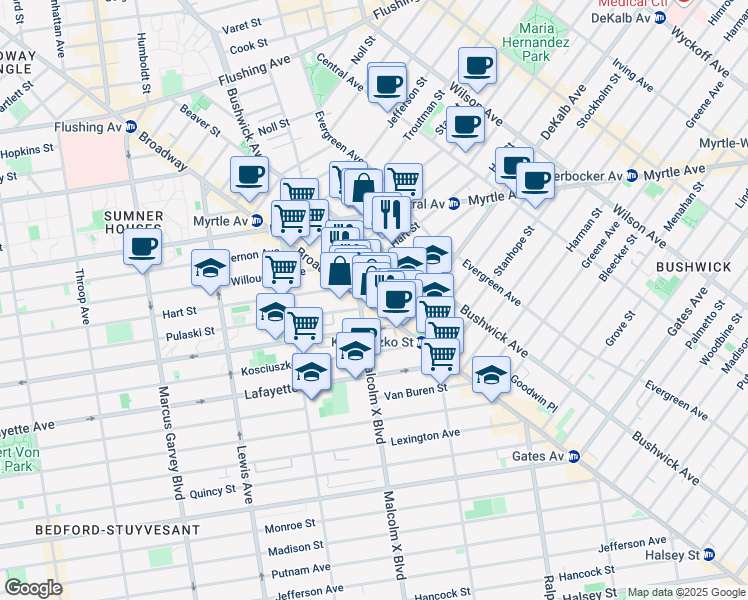 map of restaurants, bars, coffee shops, grocery stores, and more near 16 Lawton Street in Brooklyn