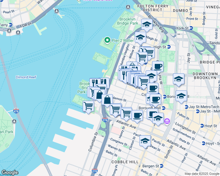map of restaurants, bars, coffee shops, grocery stores, and more near in Brooklyn