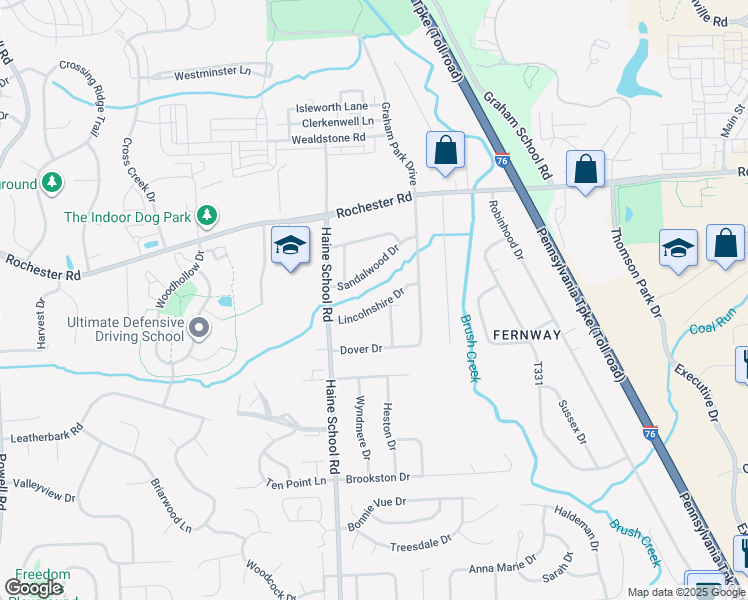 map of restaurants, bars, coffee shops, grocery stores, and more near 414 Lincolnshire Drive in Cranberry Township