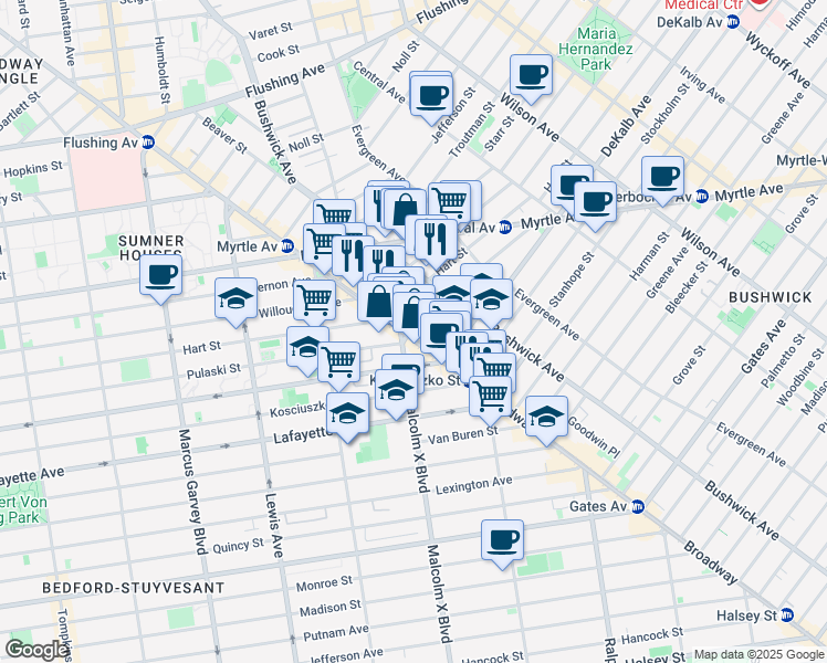 map of restaurants, bars, coffee shops, grocery stores, and more near 16 Lawton Street in Brooklyn