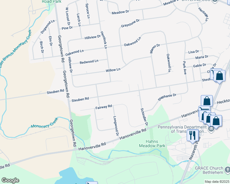 map of restaurants, bars, coffee shops, grocery stores, and more near 4608 Steuben Road in Bethlehem