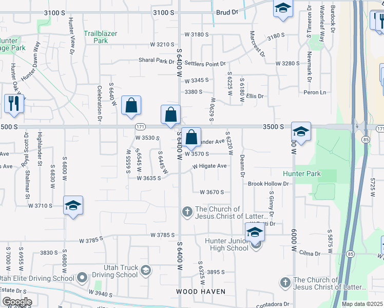 map of restaurants, bars, coffee shops, grocery stores, and more near 6357 W 3570 S in West Valley City