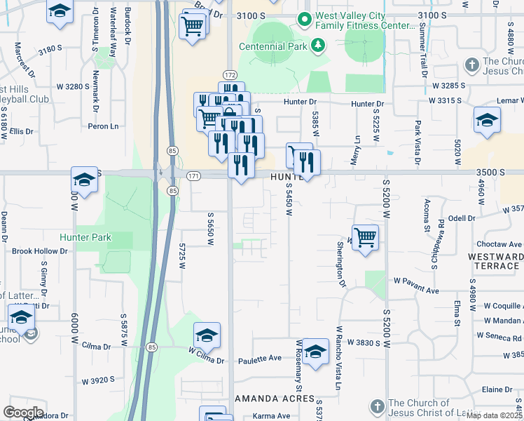 map of restaurants, bars, coffee shops, grocery stores, and more near 3581 South 5600 West in West Valley City