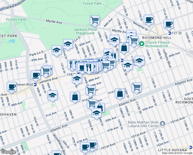 map of restaurants, bars, coffee shops, grocery stores, and more near in Queens