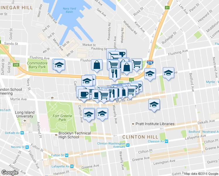 map of restaurants, bars, coffee shops, grocery stores, and more near in Brooklyn