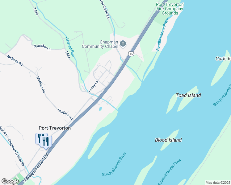 map of restaurants, bars, coffee shops, grocery stores, and more near Susquehanna Trail in Port Trevorton