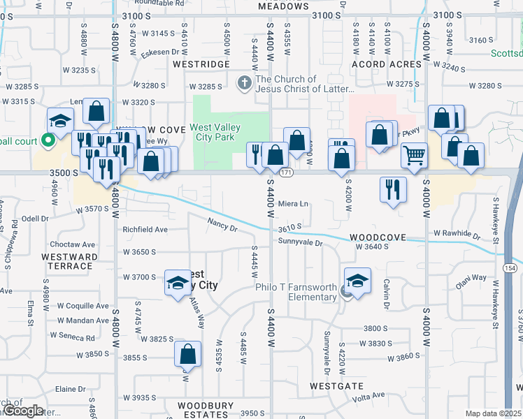 map of restaurants, bars, coffee shops, grocery stores, and more near 3572 South 4400 West in West Valley City