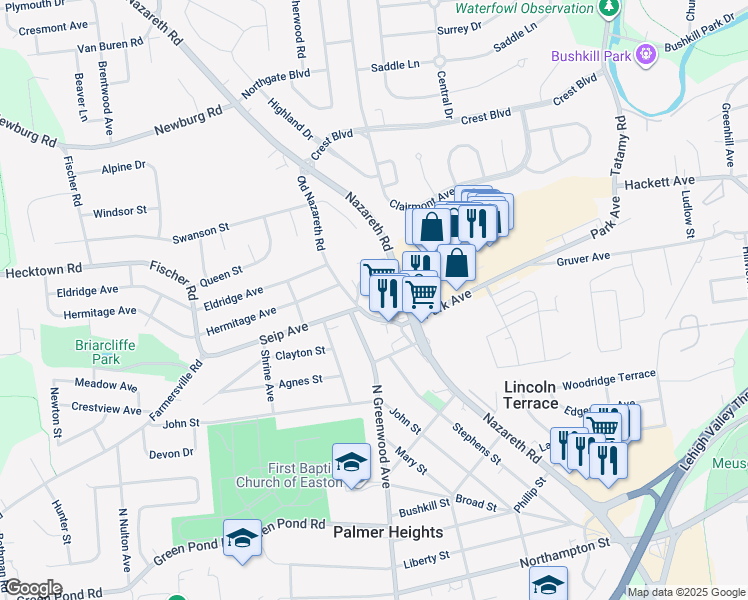 map of restaurants, bars, coffee shops, grocery stores, and more near 11 Maplecroft Avenue in Easton
