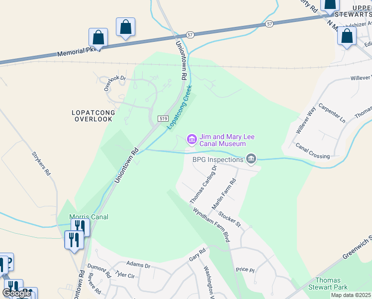 map of restaurants, bars, coffee shops, grocery stores, and more near 477 County Road 519 in Stewartsville