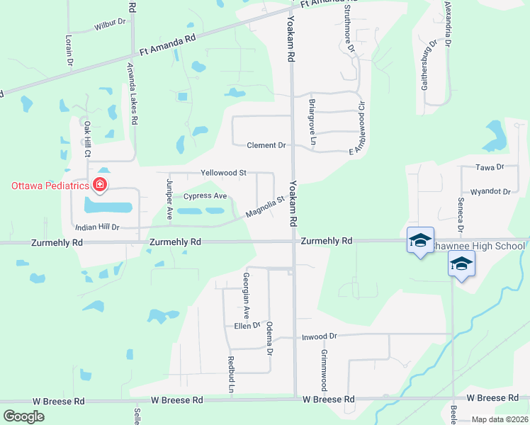 map of restaurants, bars, coffee shops, grocery stores, and more near 3955 Magnolia Street in Lima