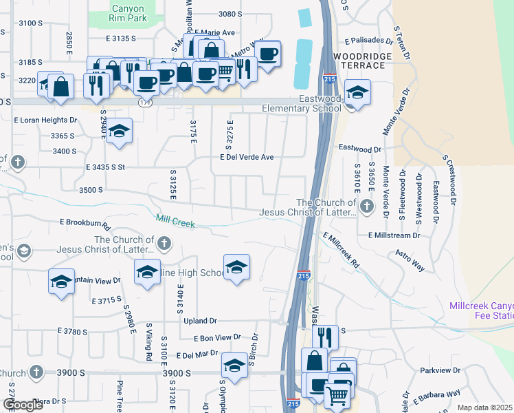map of restaurants, bars, coffee shops, grocery stores, and more near 3341 Mill Creek Canyon Road in Salt Lake City
