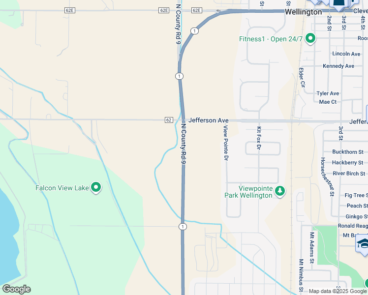 map of restaurants, bars, coffee shops, grocery stores, and more near 7621 Colorado 1 in Wellington
