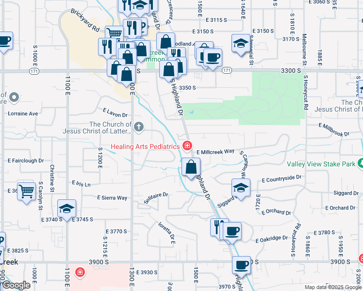 map of restaurants, bars, coffee shops, grocery stores, and more near in Millcreek