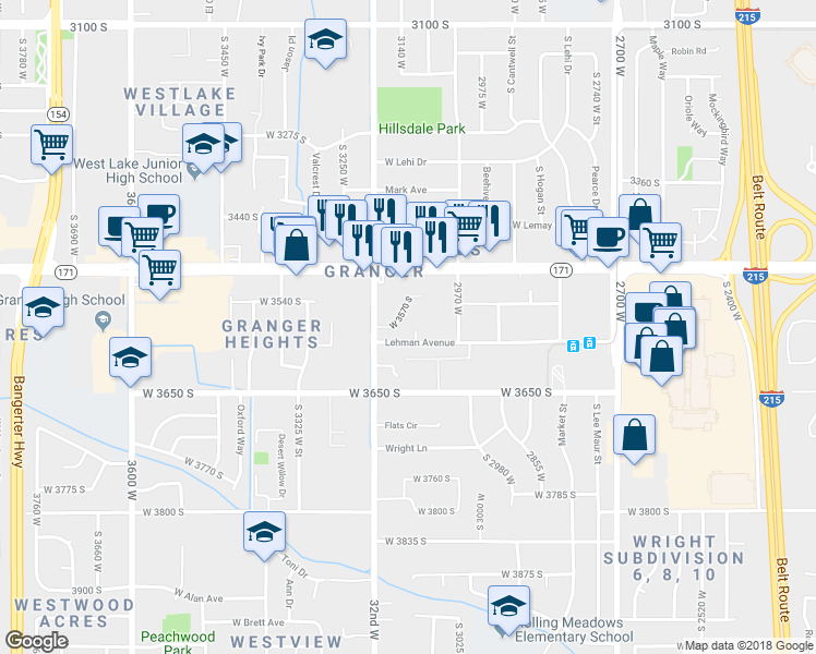 map of restaurants, bars, coffee shops, grocery stores, and more near 3575 S 3200 W in West Valley City