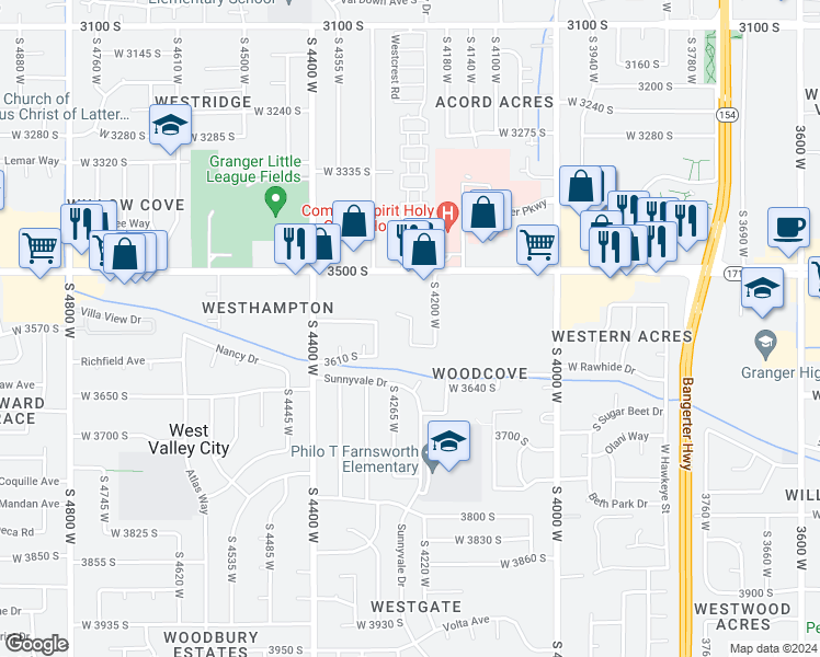 map of restaurants, bars, coffee shops, grocery stores, and more near 3606 South 4240 West in West Valley City