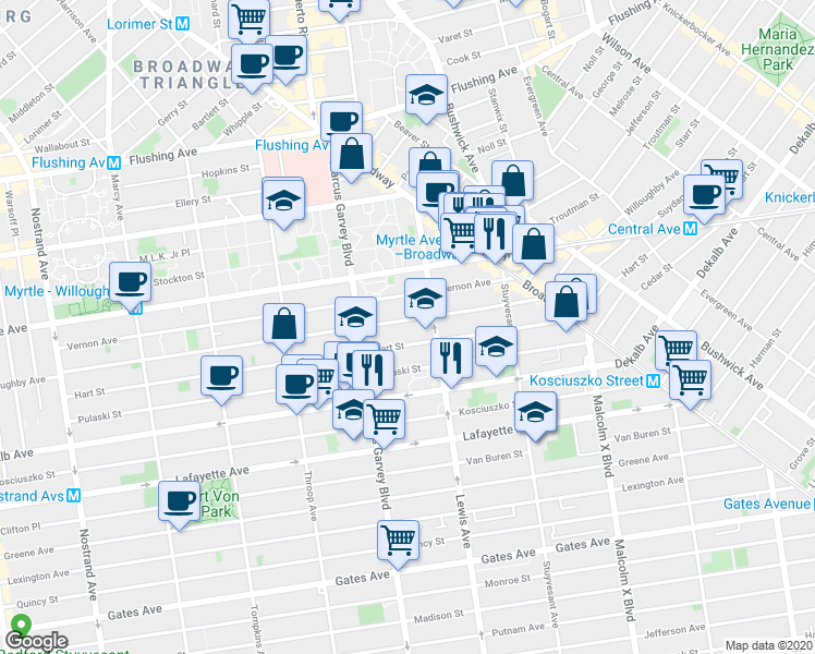 map of restaurants, bars, coffee shops, grocery stores, and more near in Brooklyn