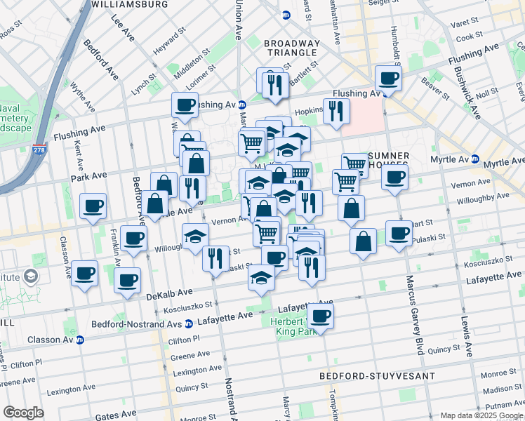 map of restaurants, bars, coffee shops, grocery stores, and more near in Brooklyn