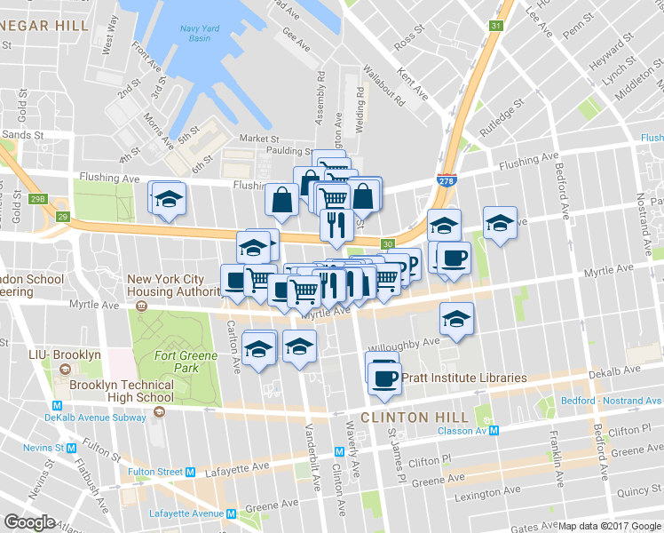 map of restaurants, bars, coffee shops, grocery stores, and more near in Brooklyn