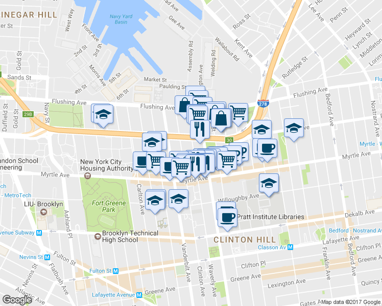 map of restaurants, bars, coffee shops, grocery stores, and more near in Brooklyn