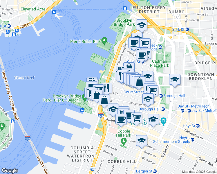 map of restaurants, bars, coffee shops, grocery stores, and more near in Brooklyn