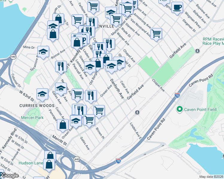 map of restaurants, bars, coffee shops, grocery stores, and more near in Jersey City