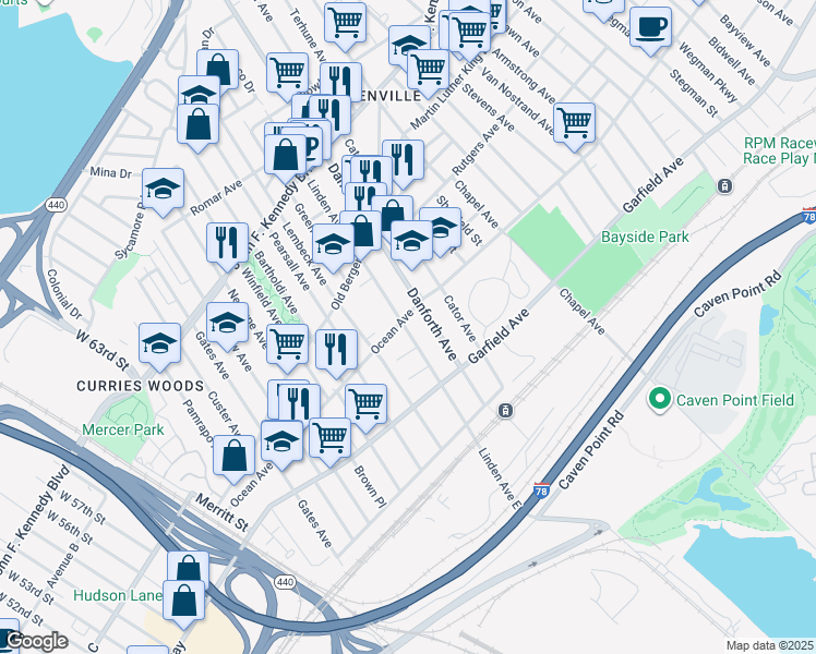 map of restaurants, bars, coffee shops, grocery stores, and more near in Jersey City