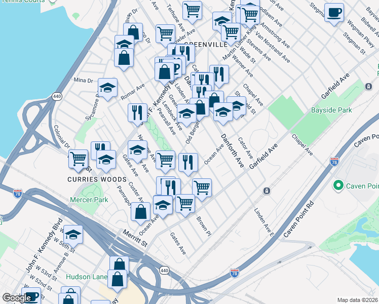 map of restaurants, bars, coffee shops, grocery stores, and more near 148 Pearsall Avenue in Jersey City