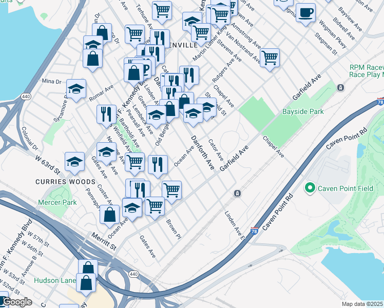map of restaurants, bars, coffee shops, grocery stores, and more near in Jersey City
