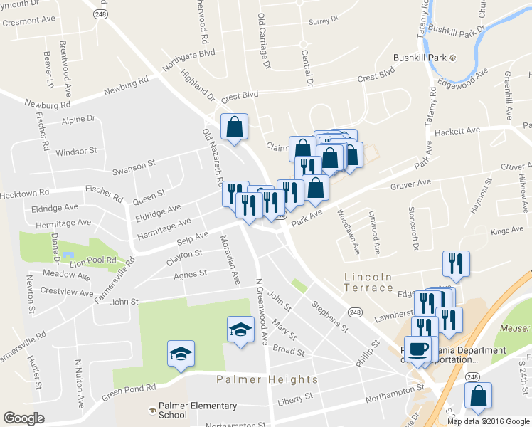map of restaurants, bars, coffee shops, grocery stores, and more near 11 Maplecroft Avenue in Easton