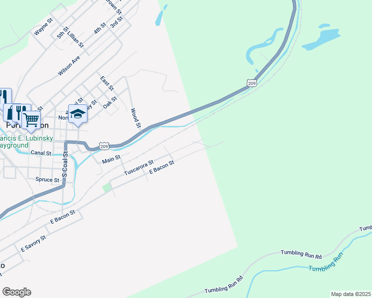 map of restaurants, bars, coffee shops, grocery stores, and more near 114 Tuscarora Street in Pottsville