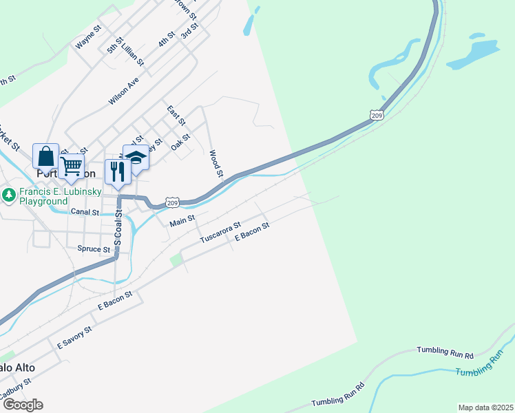 map of restaurants, bars, coffee shops, grocery stores, and more near in Pottsville