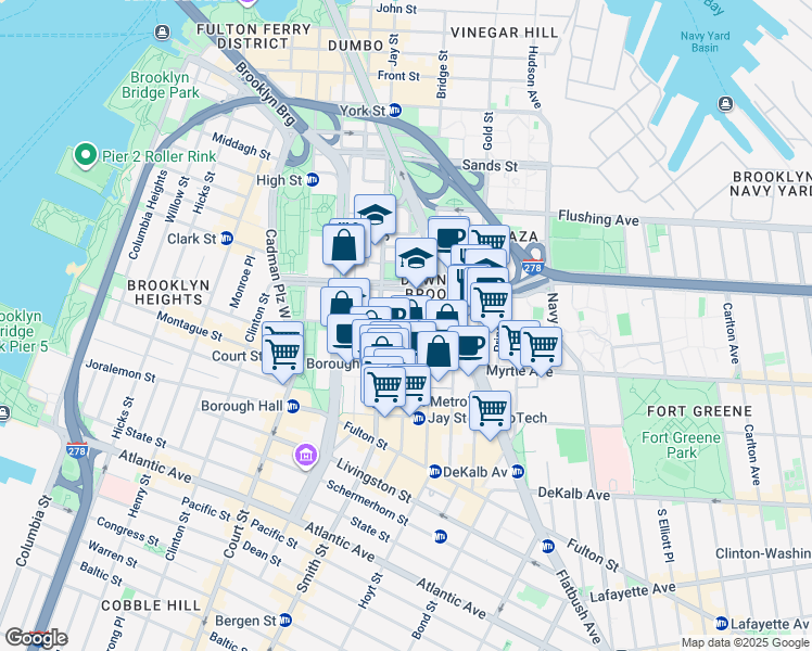 map of restaurants, bars, coffee shops, grocery stores, and more near 103 Tech Place in Brooklyn