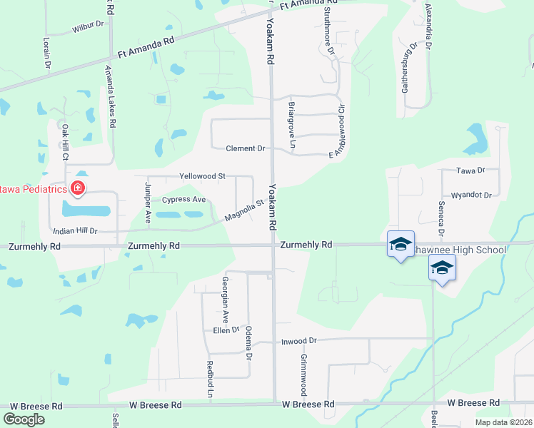 map of restaurants, bars, coffee shops, grocery stores, and more near 3124 Yoakam Rd in Lima