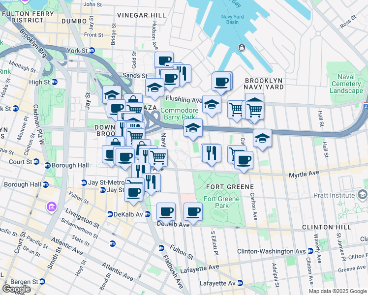 map of restaurants, bars, coffee shops, grocery stores, and more near 55 Monument Walk in Brooklyn