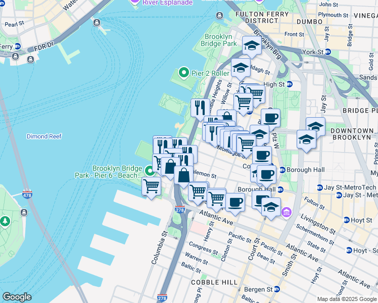 map of restaurants, bars, coffee shops, grocery stores, and more near in Brooklyn