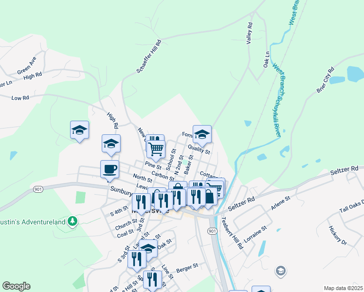 map of restaurants, bars, coffee shops, grocery stores, and more near 618 North 2nd Street in Minersville