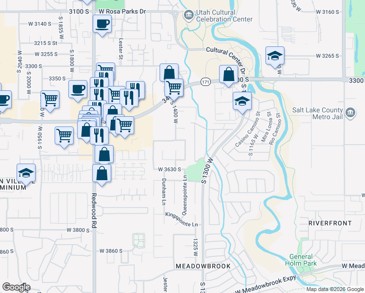 map of restaurants, bars, coffee shops, grocery stores, and more near 3572 South 1365 West in West Valley City