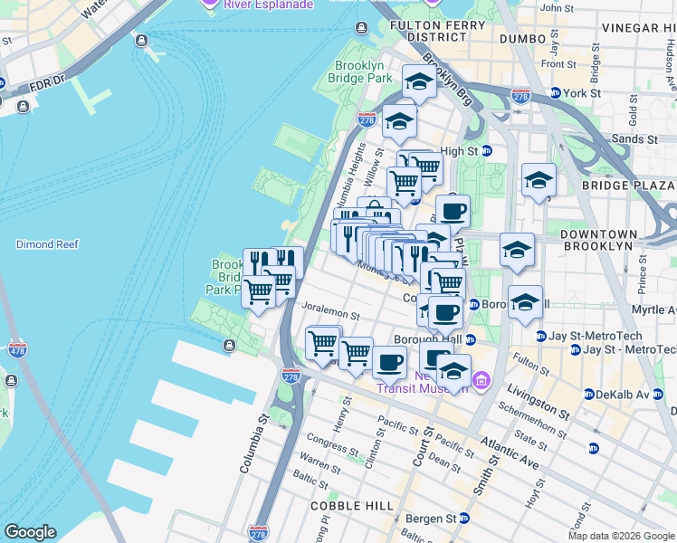 map of restaurants, bars, coffee shops, grocery stores, and more near in Brooklyn