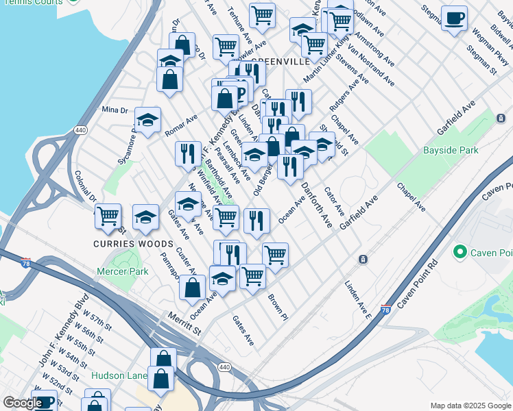 map of restaurants, bars, coffee shops, grocery stores, and more near 148 Pearsall Avenue in Jersey City