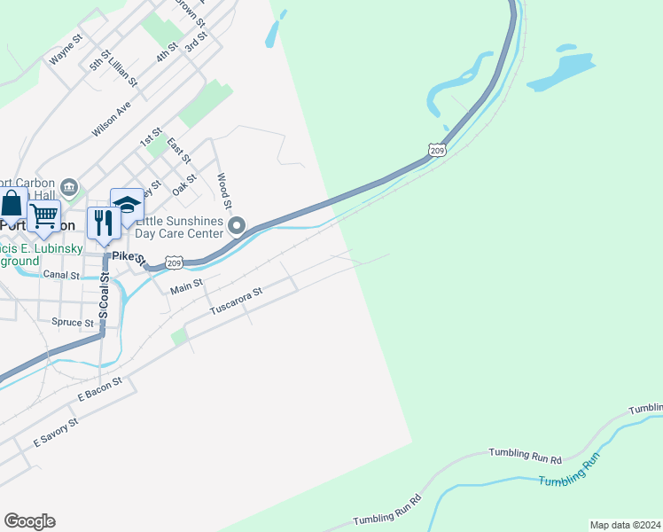 map of restaurants, bars, coffee shops, grocery stores, and more near 200 Tuscarora Street in Pottsville