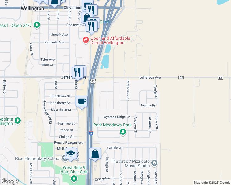 map of restaurants, bars, coffee shops, grocery stores, and more near 7424 Little Fox Lane in Wellington