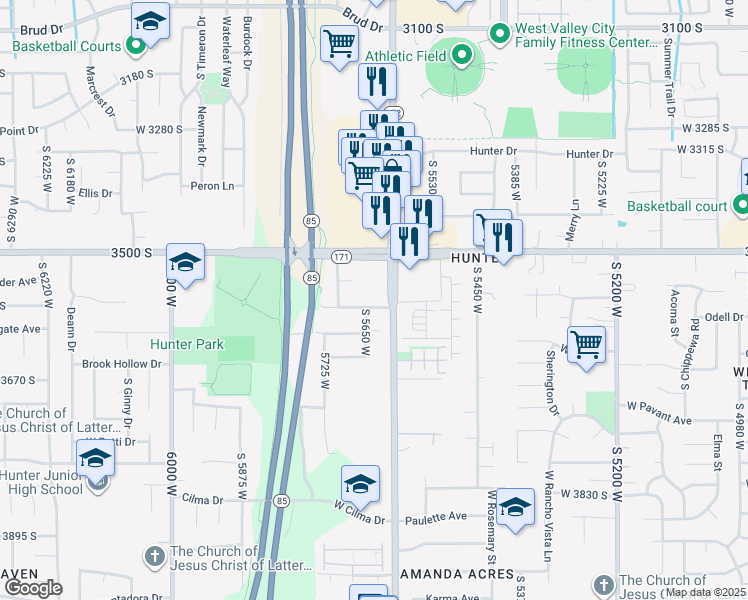 map of restaurants, bars, coffee shops, grocery stores, and more near 5650 West 3575 South in West Valley City