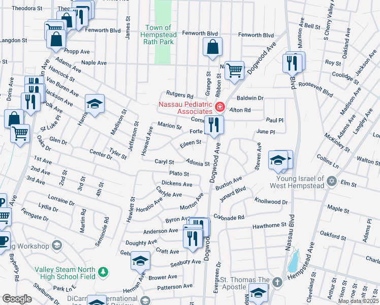 map of restaurants, bars, coffee shops, grocery stores, and more near 705 Eileen Court in Franklin Square