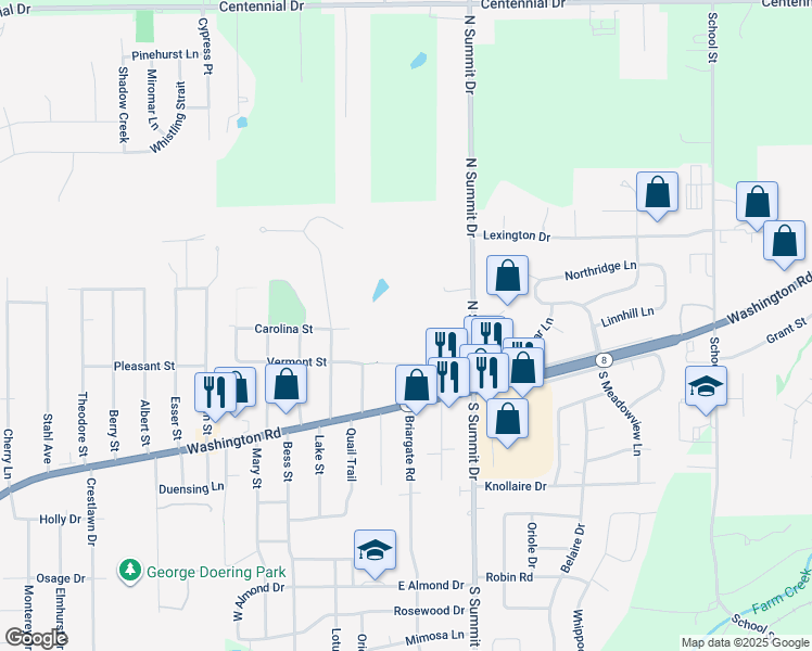 map of restaurants, bars, coffee shops, grocery stores, and more near 2324 Washington Road in Washington