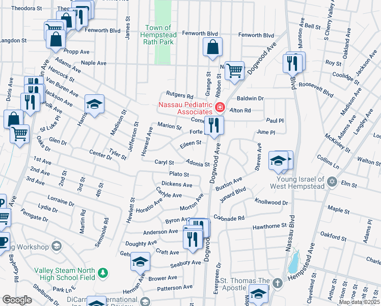 map of restaurants, bars, coffee shops, grocery stores, and more near 705 Eileen Court in Franklin Square