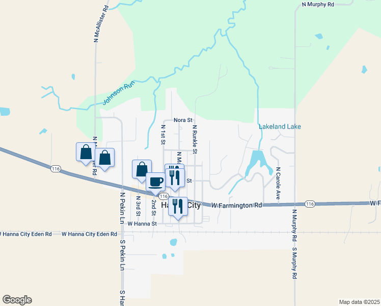map of restaurants, bars, coffee shops, grocery stores, and more near 509 North Runkle Street in Hanna City