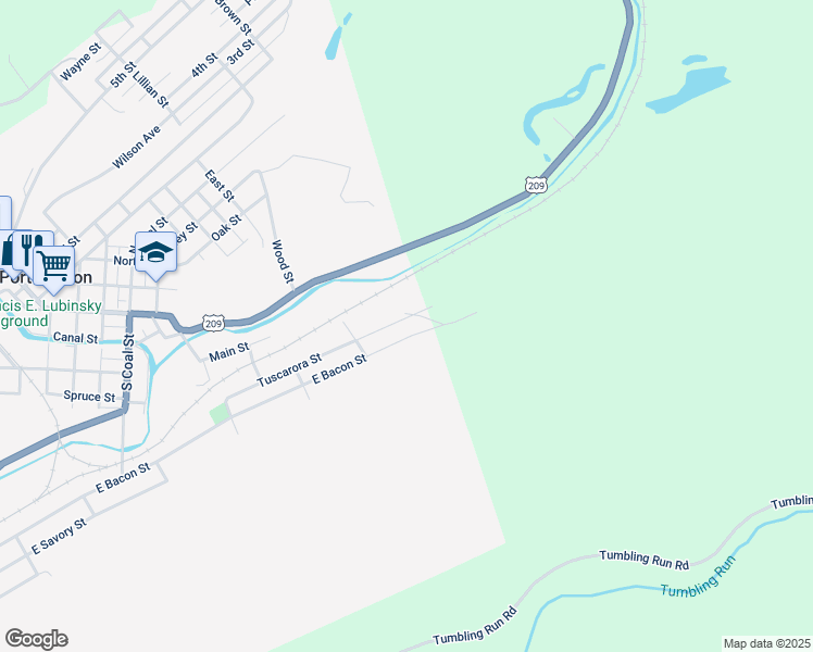 map of restaurants, bars, coffee shops, grocery stores, and more near 200 Tuscarora Street in Pottsville
